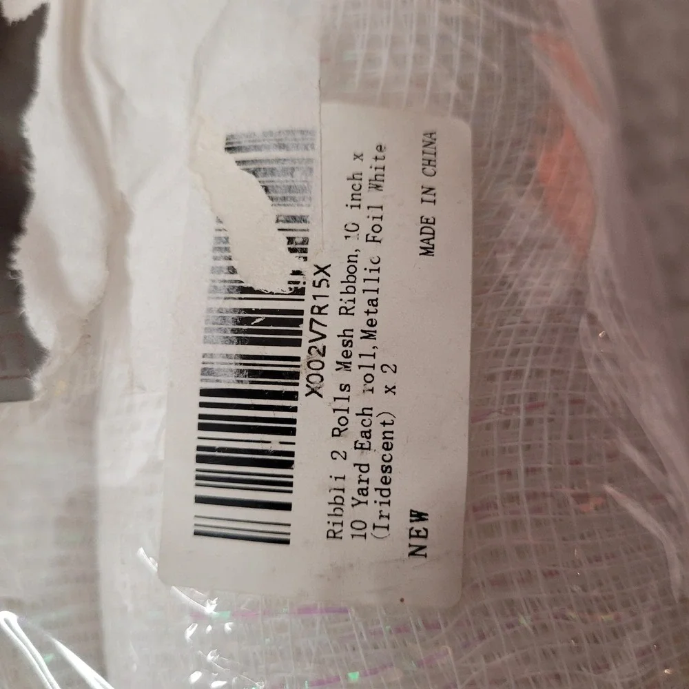 Ribbli 2 Rolls White Iridescent Metallic Foil Mesh Ribbon 10in x 10yd‎ Each NEW